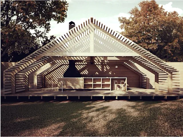 Hill Residence in Dilijan, timber pavilion visualization